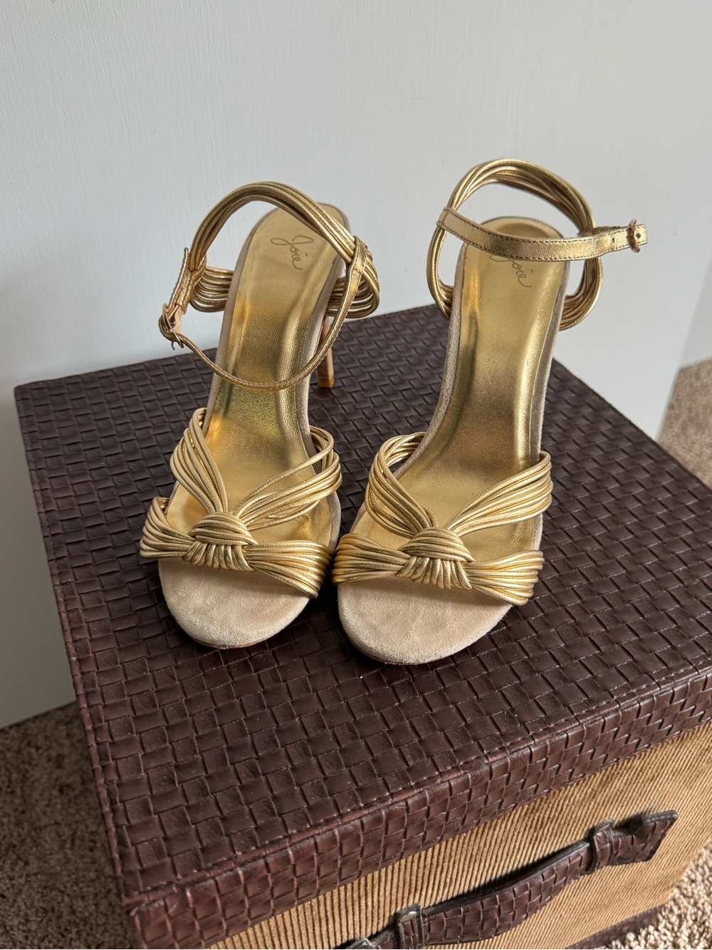 Joie Metallic Gold Knotted Strappy Heels